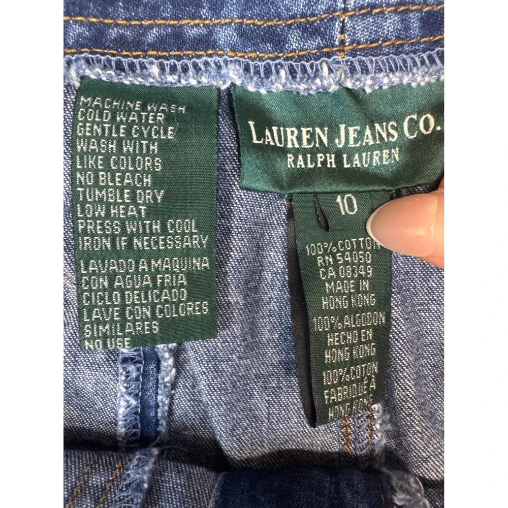 Lauren Ralph Lauren Denim Mini Skirt Medium Wash Cinch Back Pockets Size 10